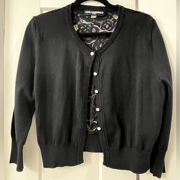 Karl Lagerfeld Sweaters - Karl Lagerfeld Black Cardigan with Lace Detail